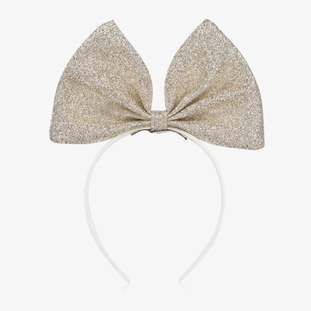 Hucklebones London-Girls Shimmering Gold Bow Headband | Childrensalon Outlet