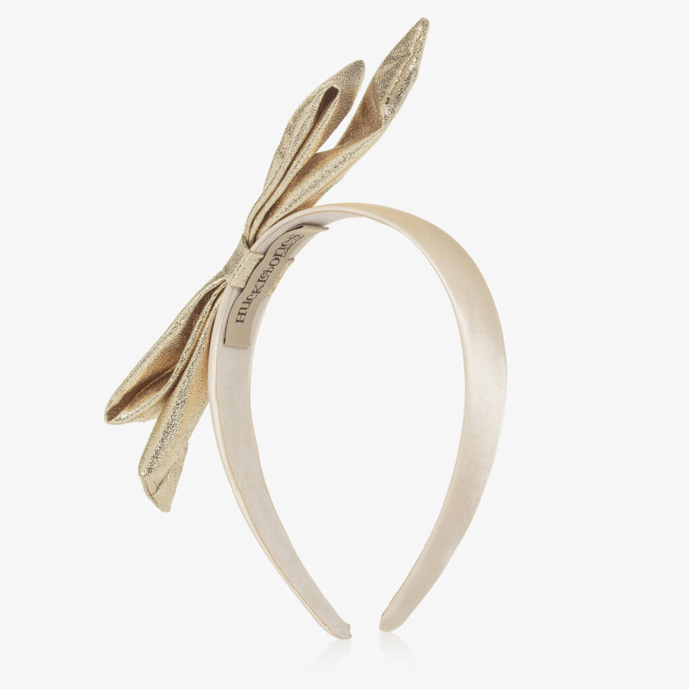 Hucklebones London-Girls Shimmering Gold Bow Headband | Childrensalon Outlet