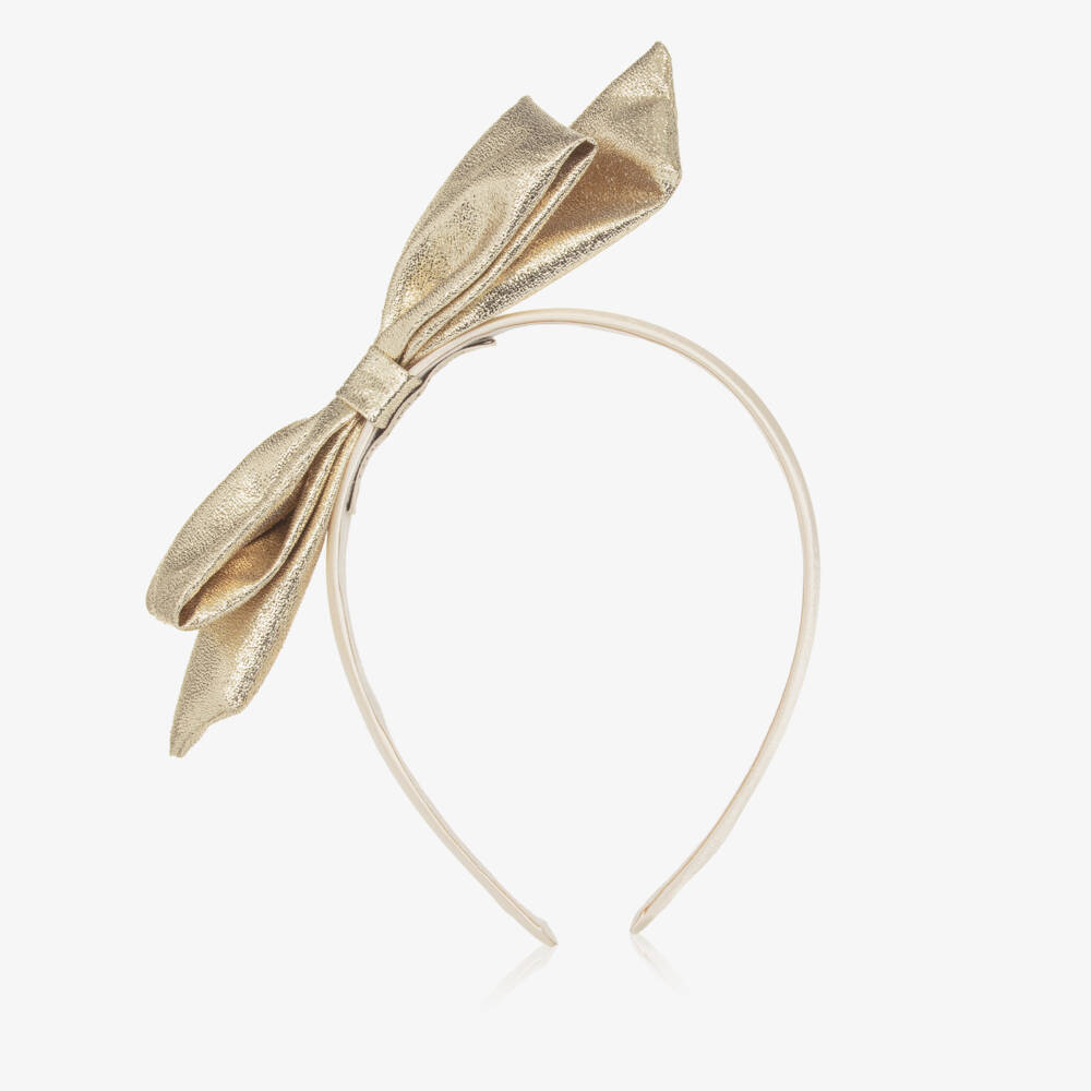 Hucklebones London-Girls Shimmering Gold Bow Headband | Childrensalon Outlet