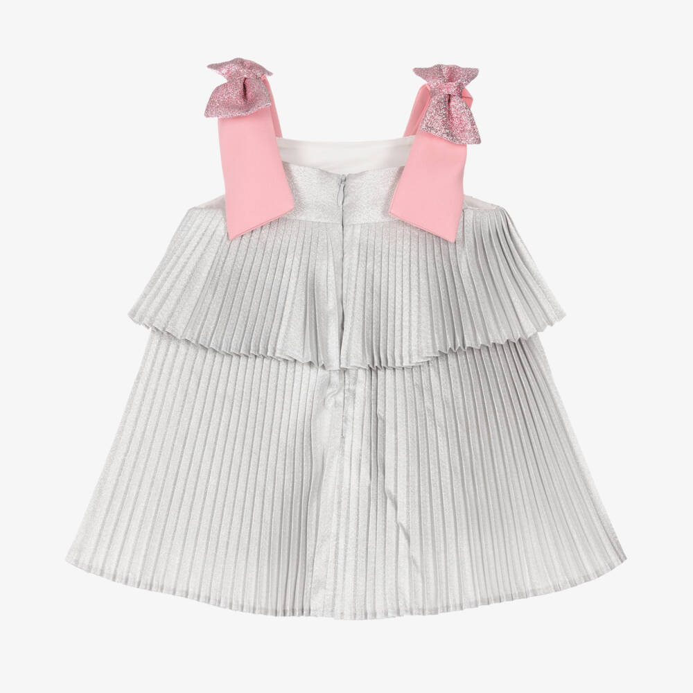 Hucklebones London-Серебристое блестящее платье для девочек | Childrensalon Outlet