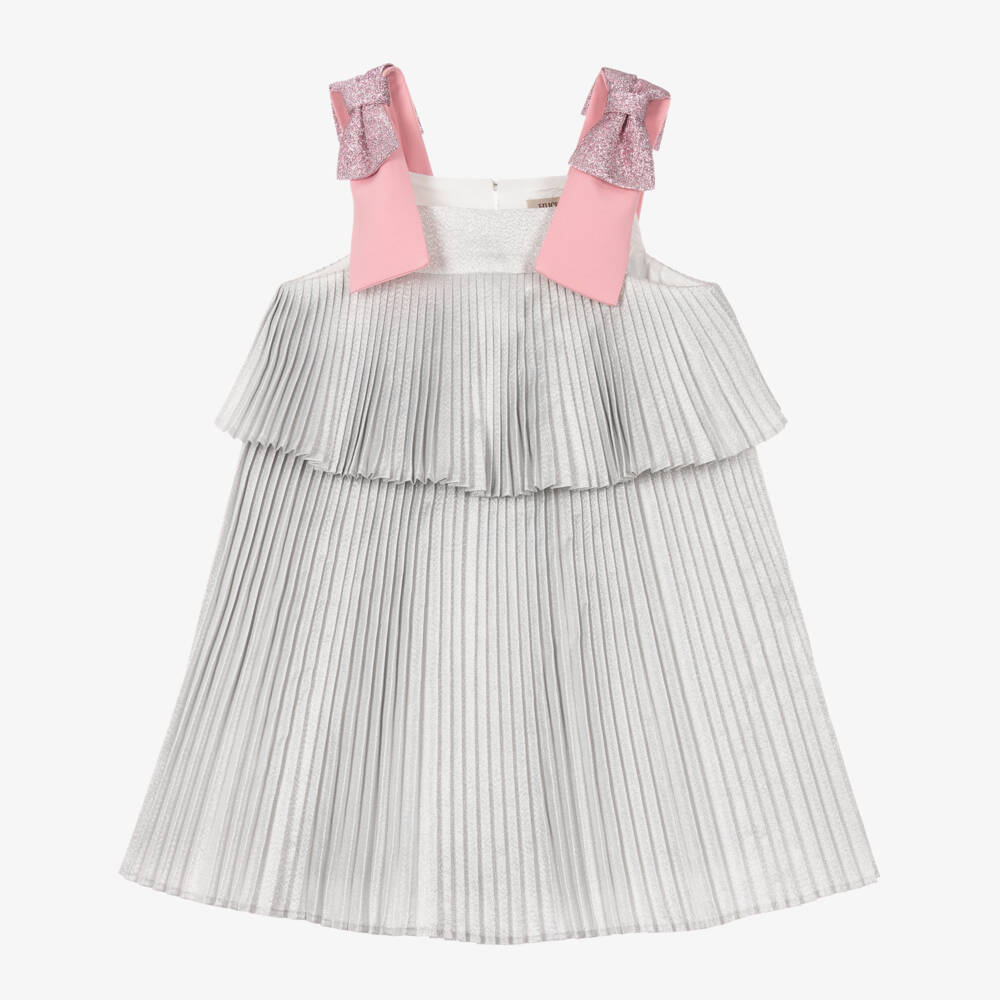 Hucklebones London-فستان فضي لامع للبنات مع كشكش | Childrensalon Outlet