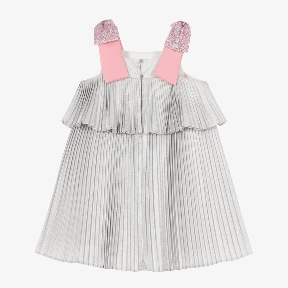 Hucklebones London-فستان فضي لامع للبنات مع كشكش | Childrensalon Outlet