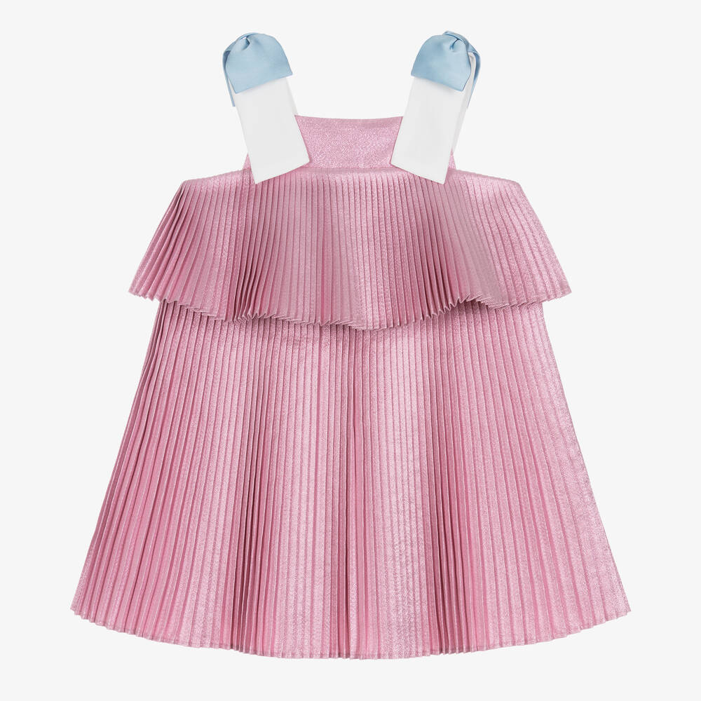 Hucklebones London - Girls Shimmery Pink Pleated Dress | Childrensalon
