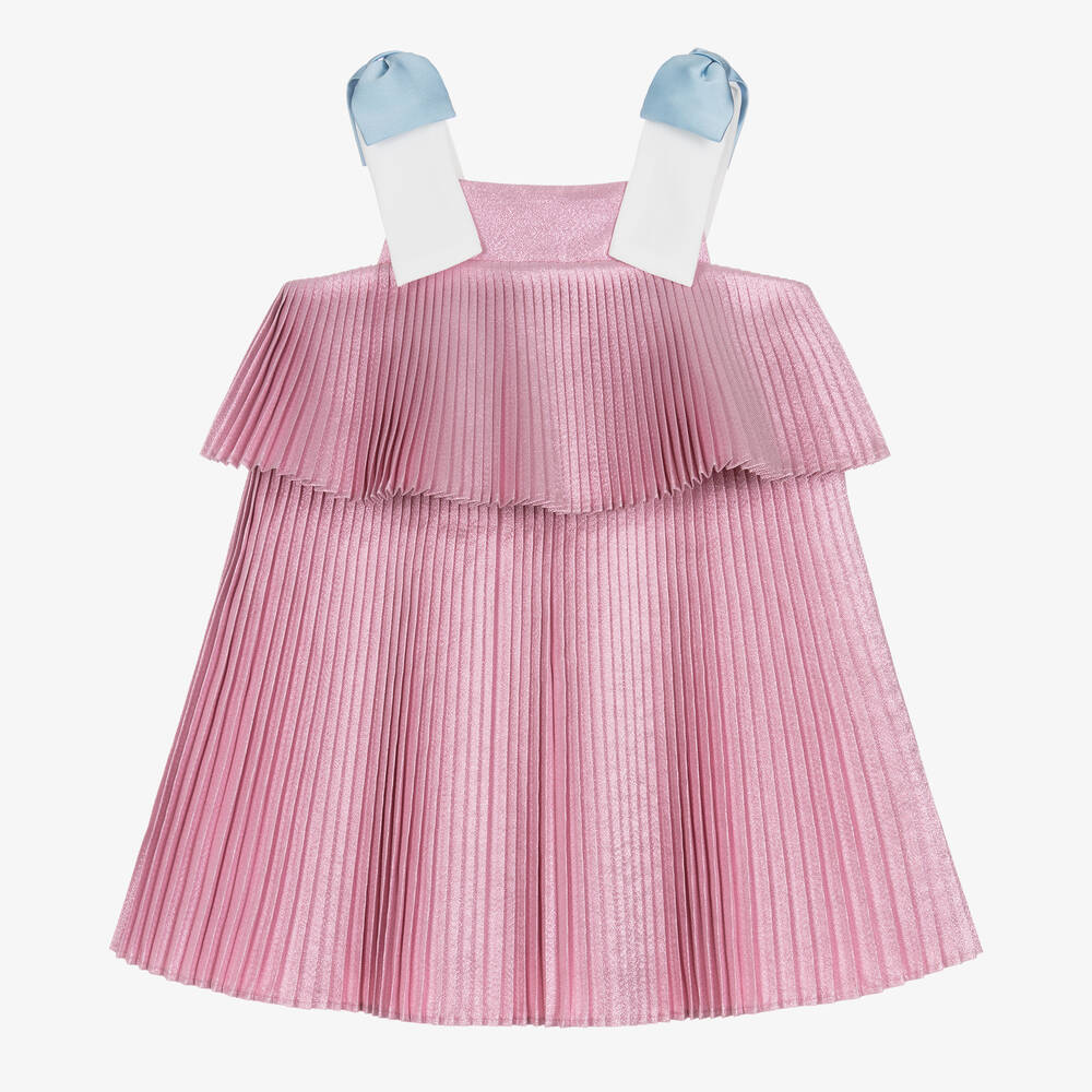 Hucklebones London-Girls Shimmery Pink Pleated Dress | Childrensalon Outlet