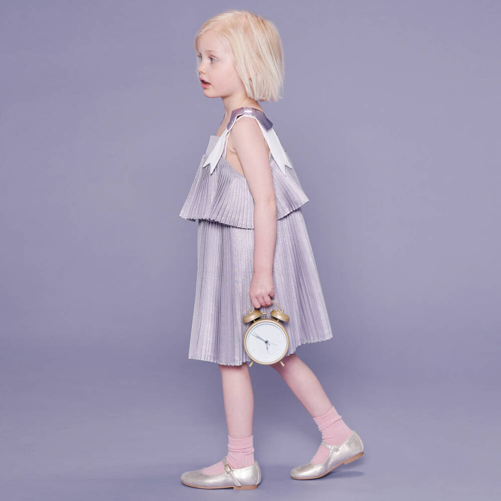 Hucklebones London-Girls Shimmery Purple Pleated Dress | Childrensalon Outlet