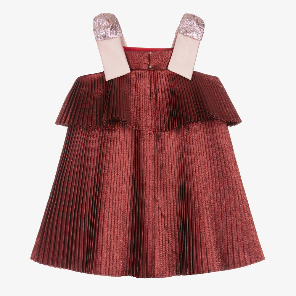 Hucklebones London-Girls Shimmery Red Pleated Dress | Childrensalon Outlet