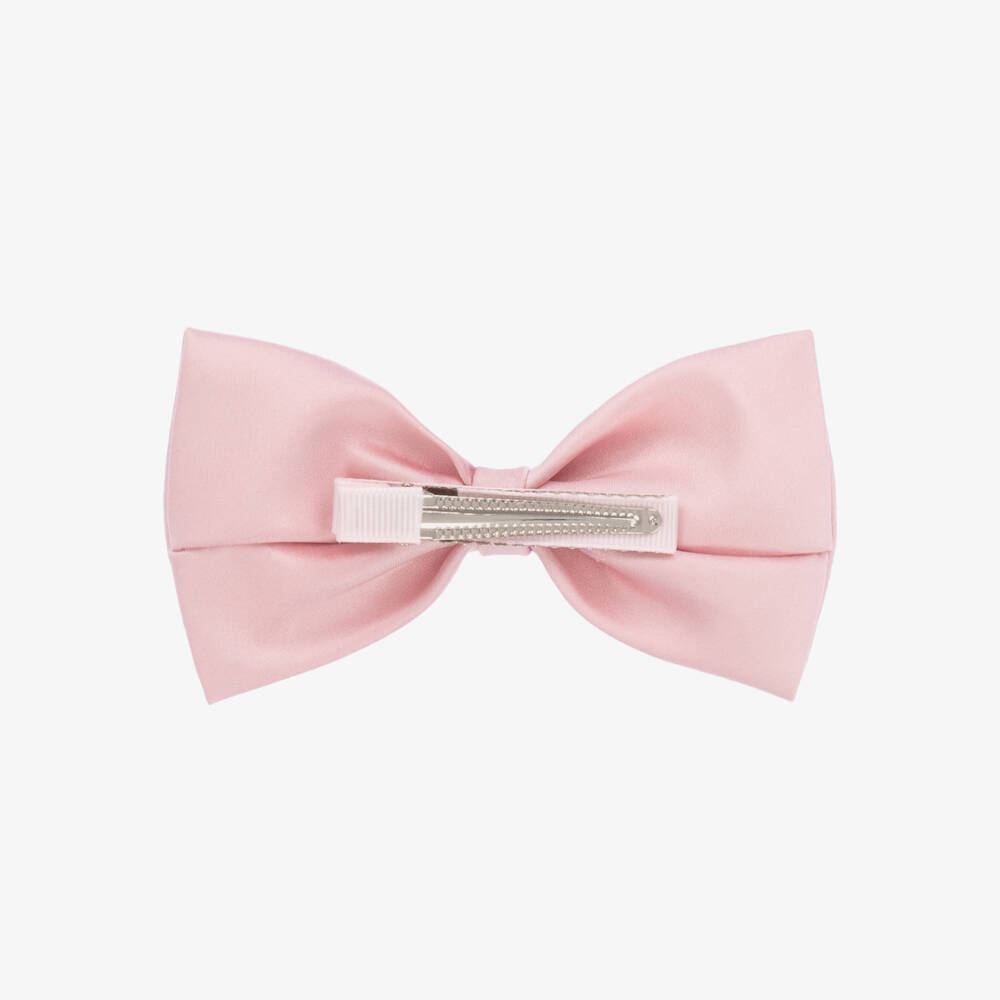 Hucklebones London-Girls Soft Pink Satin Bow Clip | Childrensalon Outlet