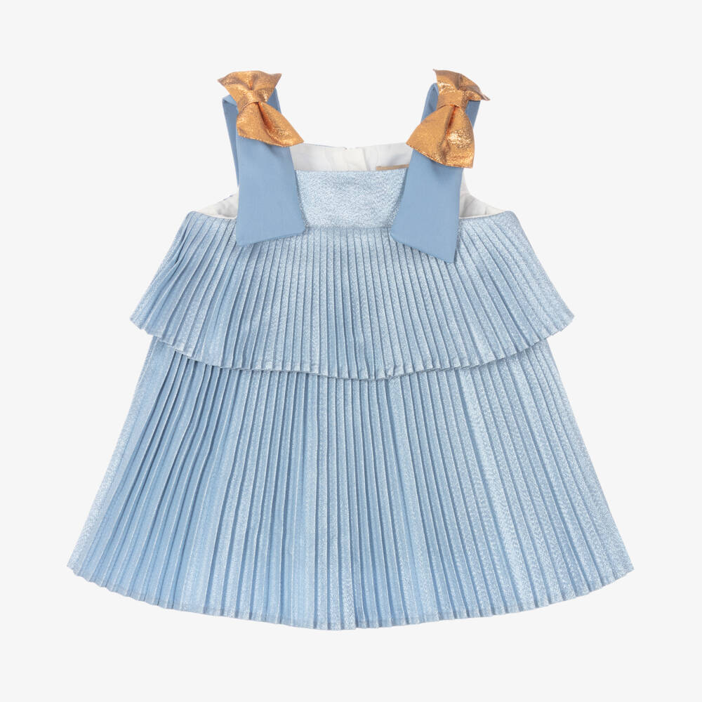 Hucklebones London-فستان أزرق براق مطوي للبنات | Childrensalon Outlet