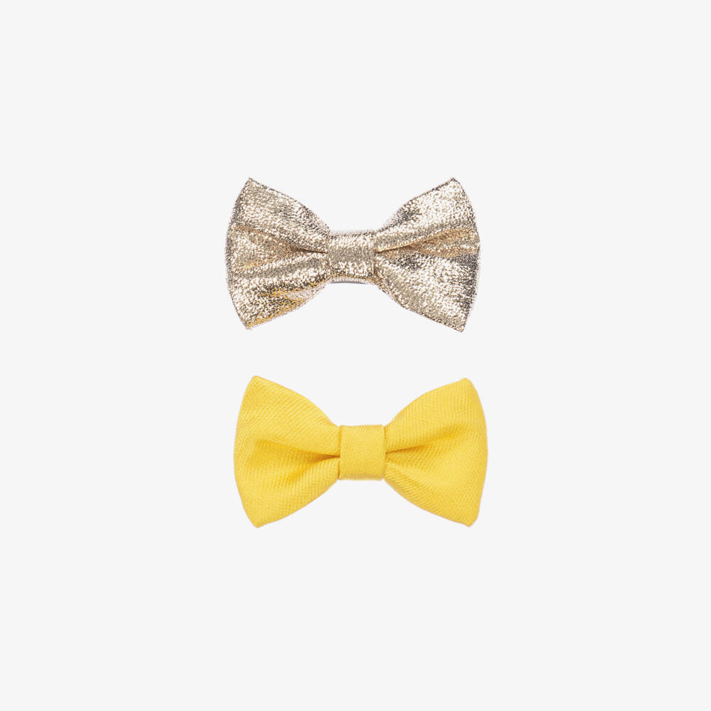 Hucklebones London-Дуэт заколок с бантом из твила и ламе для девочек | Childrensalon Outlet