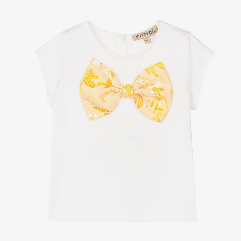 Hucklebones London - Girls White Cotton T-Shirt | Childrensalon