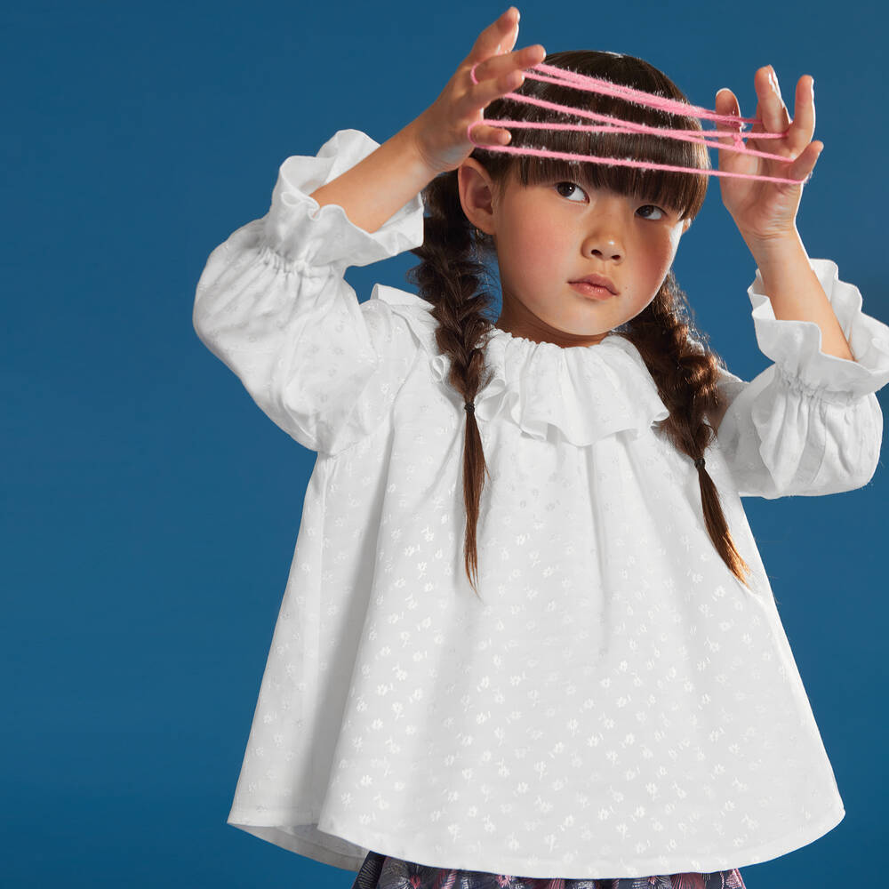 Hucklebones London-Girls White Floral Blouse | Childrensalon Outlet