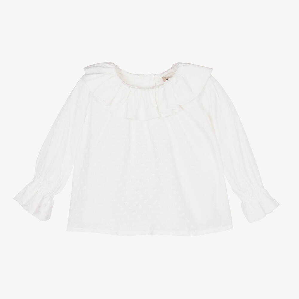 Hucklebones London-بلوز فيسكوز لون أبيض للبنات | Childrensalon Outlet