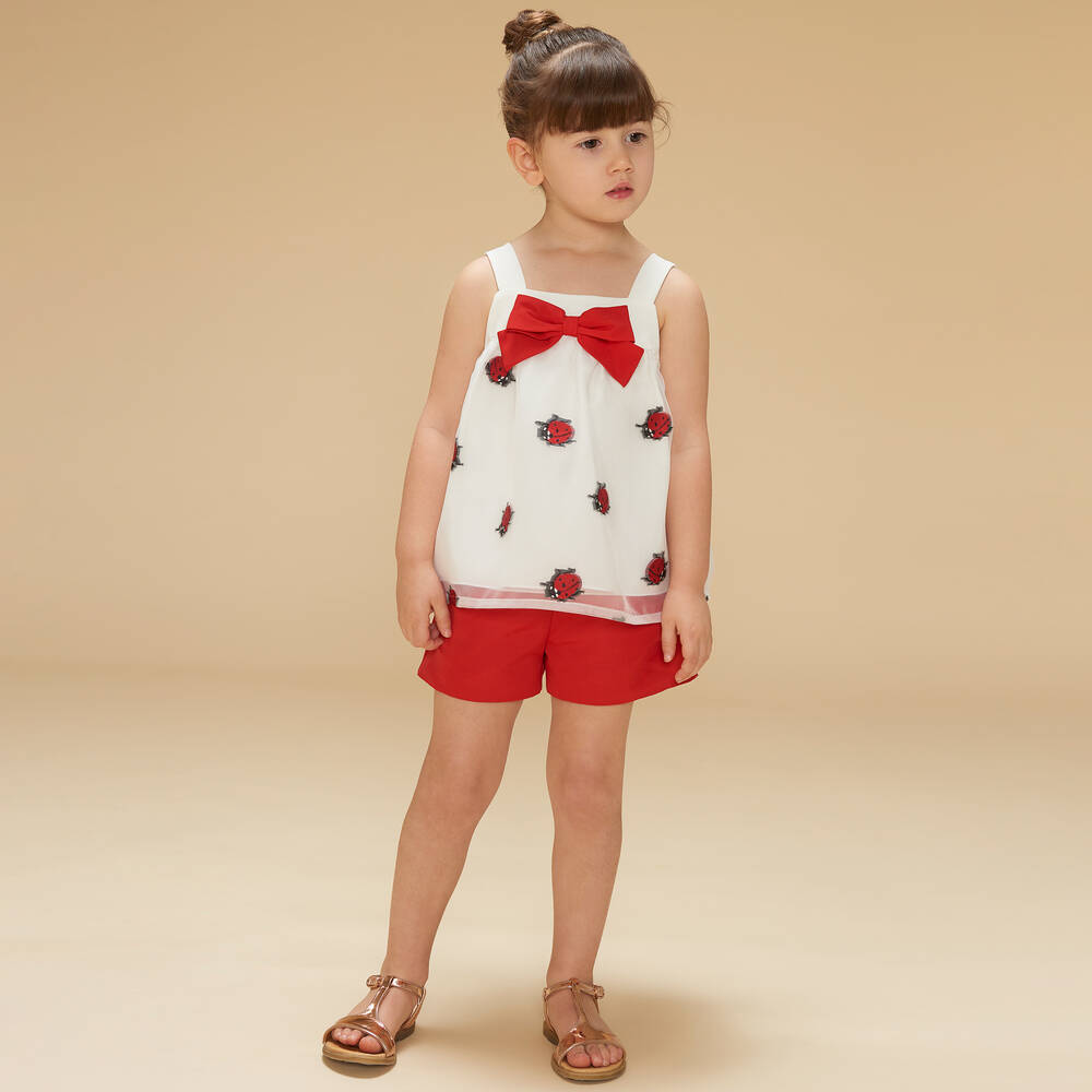 Hucklebones London-Girls White Organza Ladybird Blouse | Childrensalon Outlet