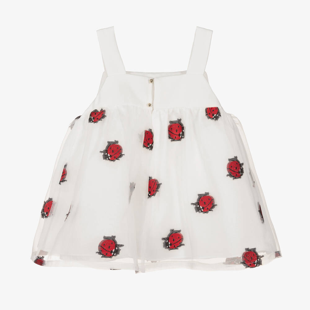 Hucklebones London-Girls White Organza Ladybird Blouse | Childrensalon Outlet