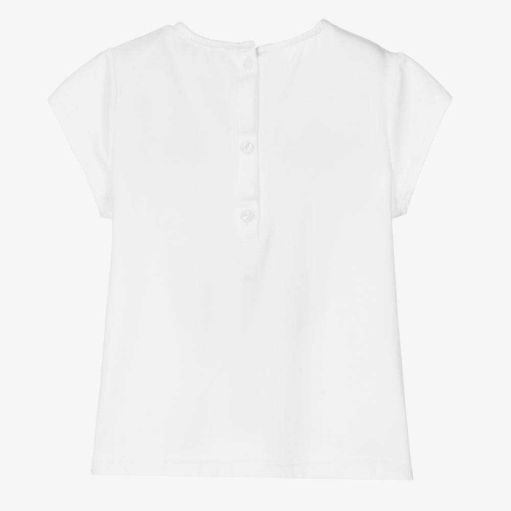 Hucklebones London-Белая футболка с розовым бантом для девочек | Childrensalon Outlet