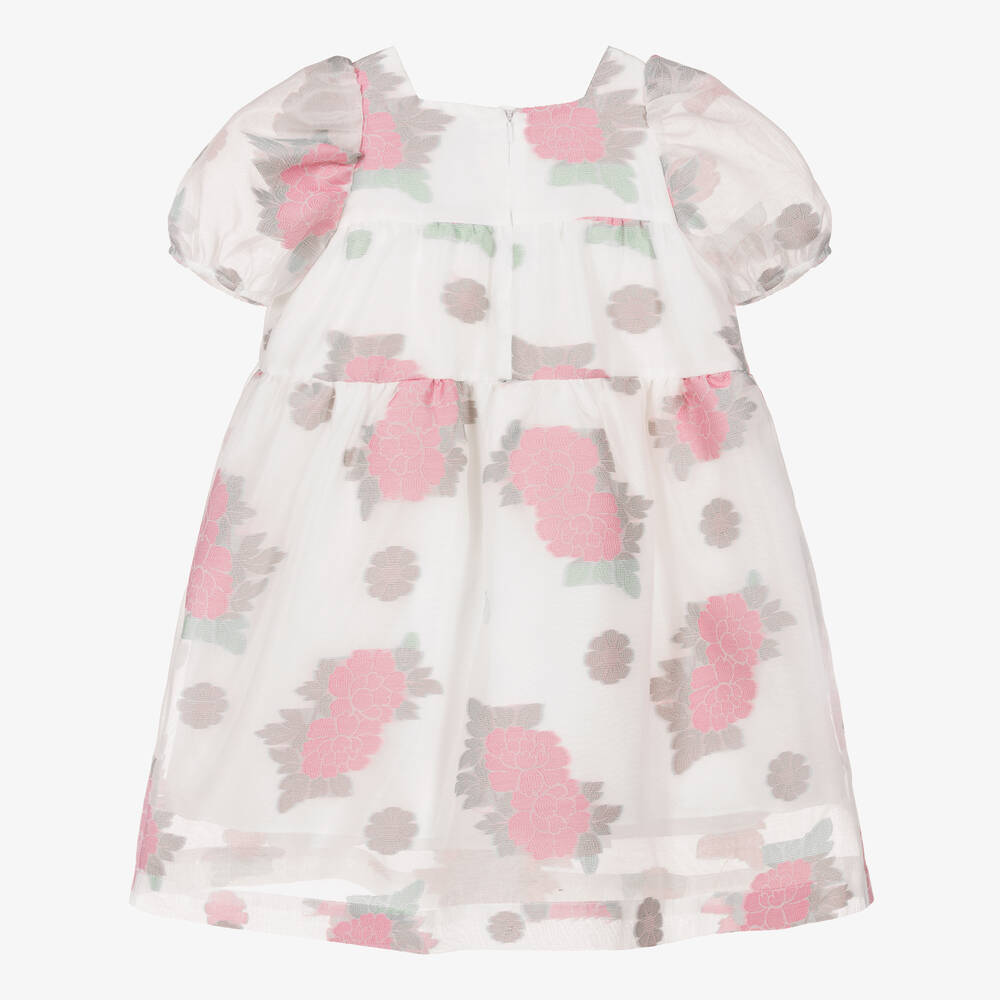 Hucklebones London-Girls White & Pink Floral Organza Dress | Childrensalon Outlet