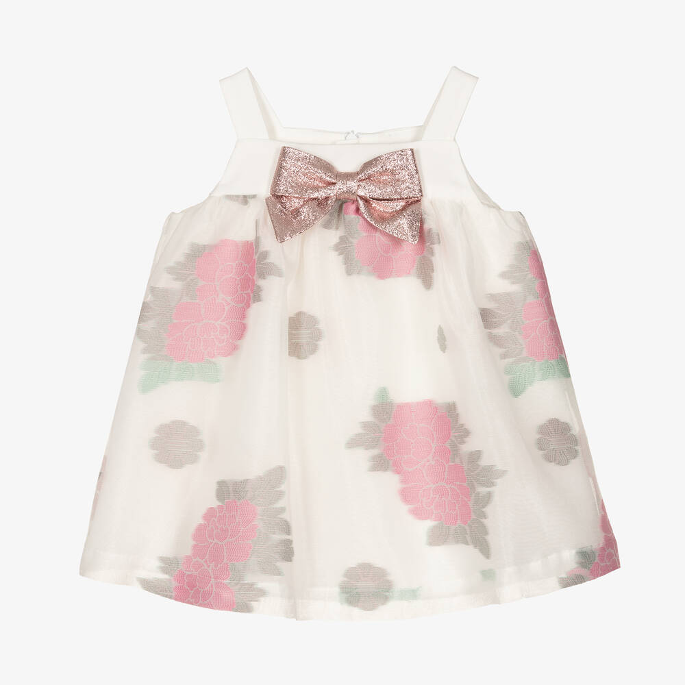 Hucklebones London - Girls White & Pink Floral Organza Dress | Childrensalon