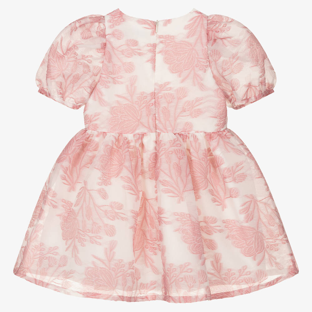 Hucklebones London-فستان أورغانزا مطرز لون أبيض وزهري | Childrensalon Outlet