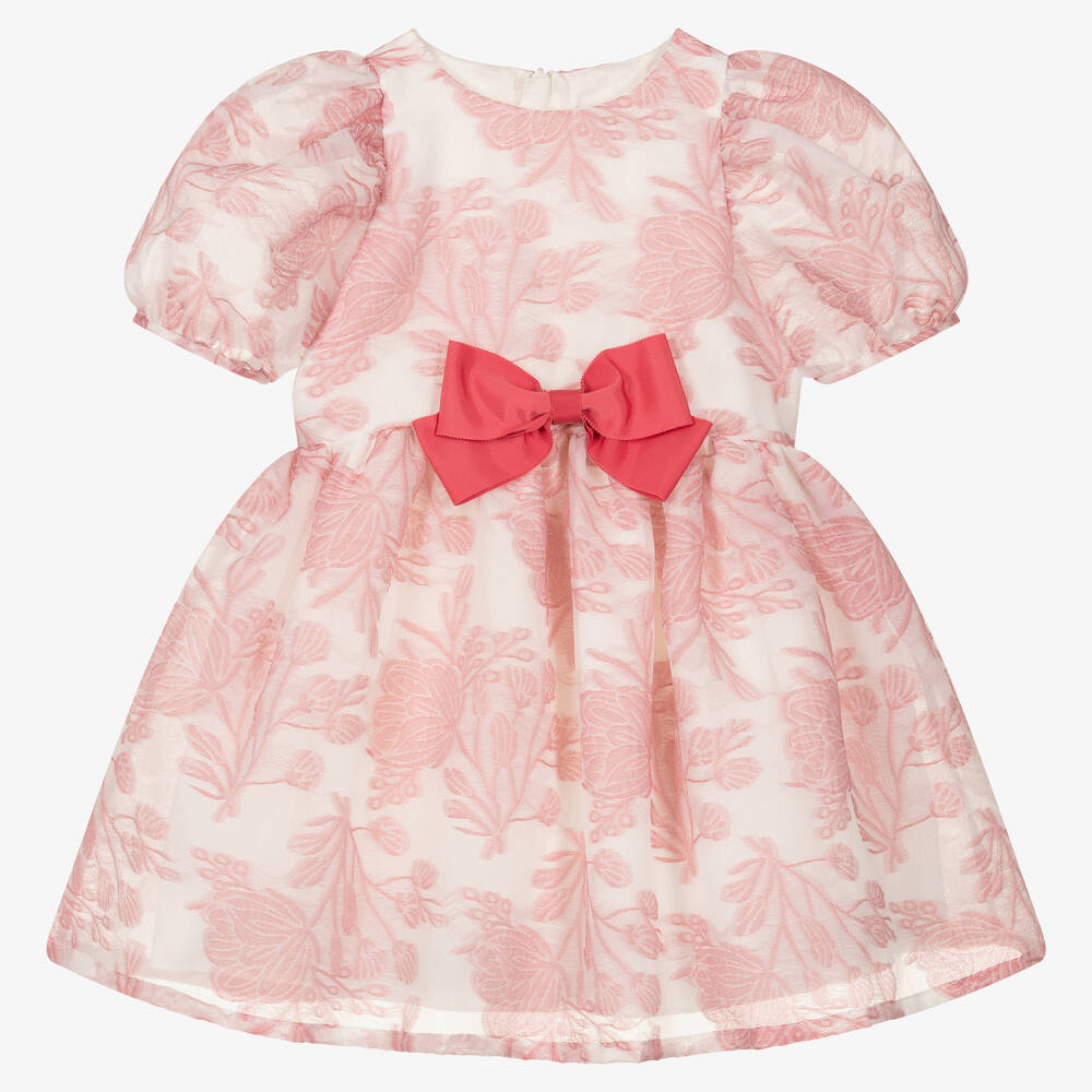 Hucklebones London - Girls White & Pink Organza Dress | Childrensalon