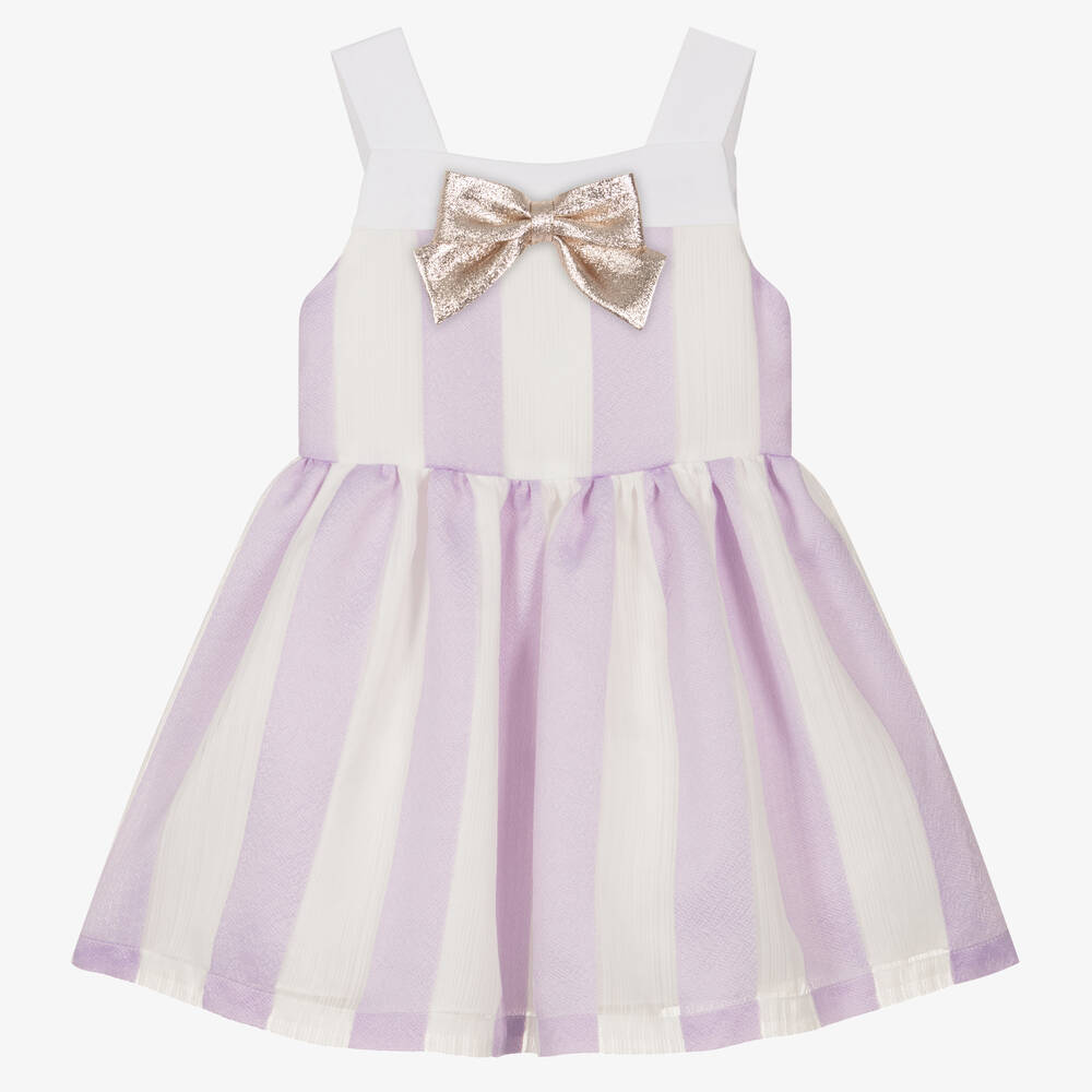 Hucklebones London - Robe rayée blanche et violette | Childrensalon