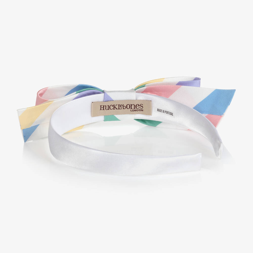 Hucklebones London-طوق للشعر ساتان مقلم لون أبيض للبنات | Childrensalon Outlet