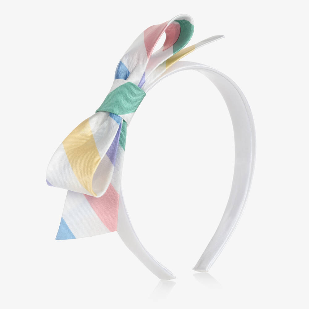 Hucklebones London - Girls White Striped Bow Hairband | Childrensalon