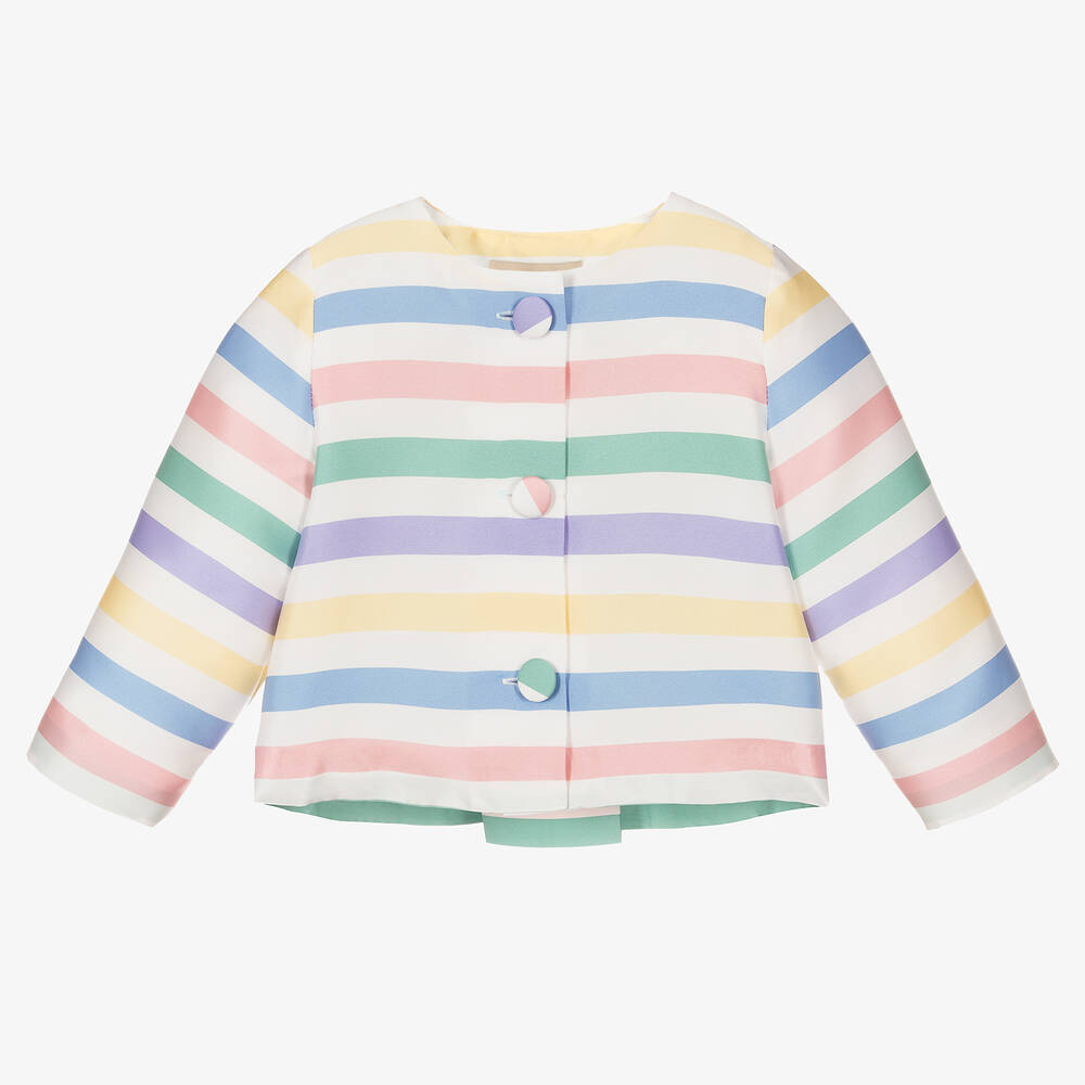 Hucklebones London - Girls White Striped Satin Jacket | Childrensalon