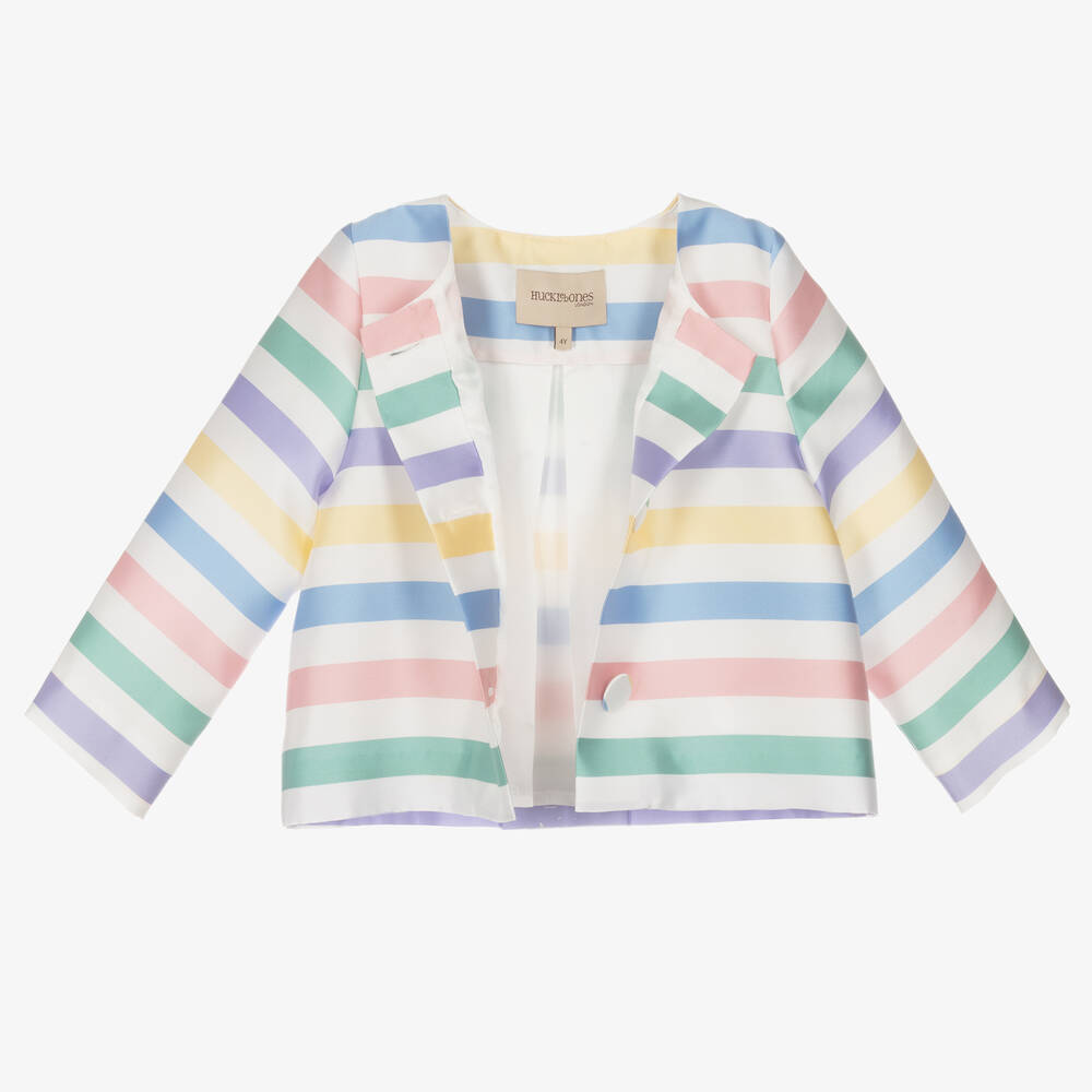 Hucklebones London-Girls White Striped Satin Jacket | Childrensalon Outlet