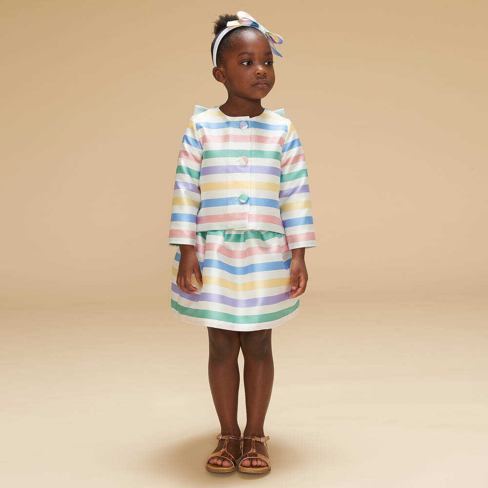 Hucklebones London-Girls White Striped Satin Jacket | Childrensalon Outlet