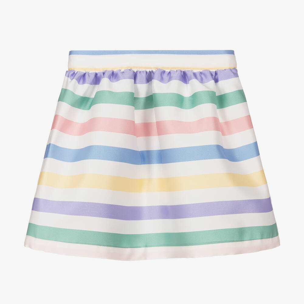 Hucklebones London - Girls White Striped Satin Skirt | Childrensalon