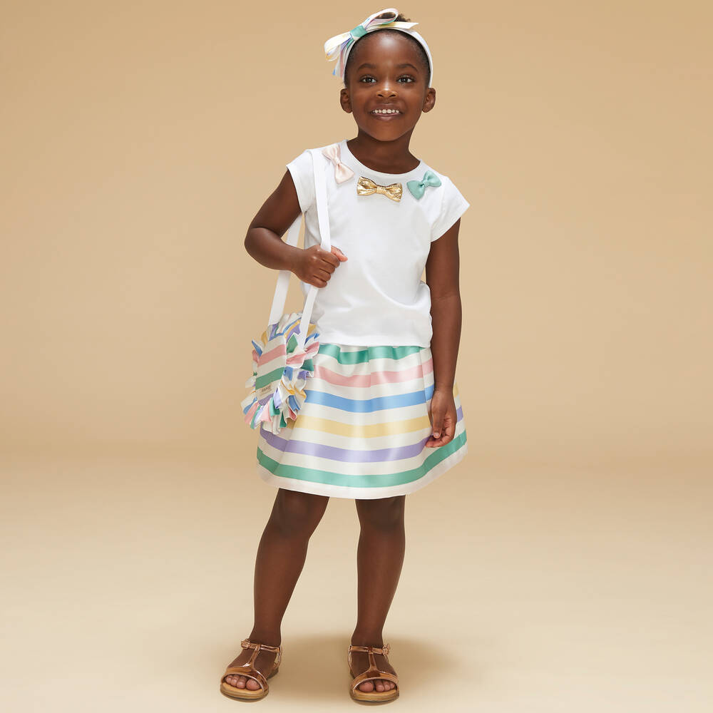 Hucklebones London-Белая атласная юбка в полоску | Childrensalon Outlet