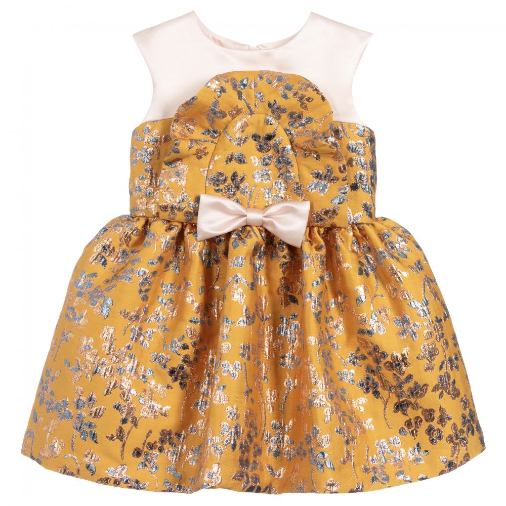 Hucklebones London - Girls Yellow Brocade Dress | Childrensalon