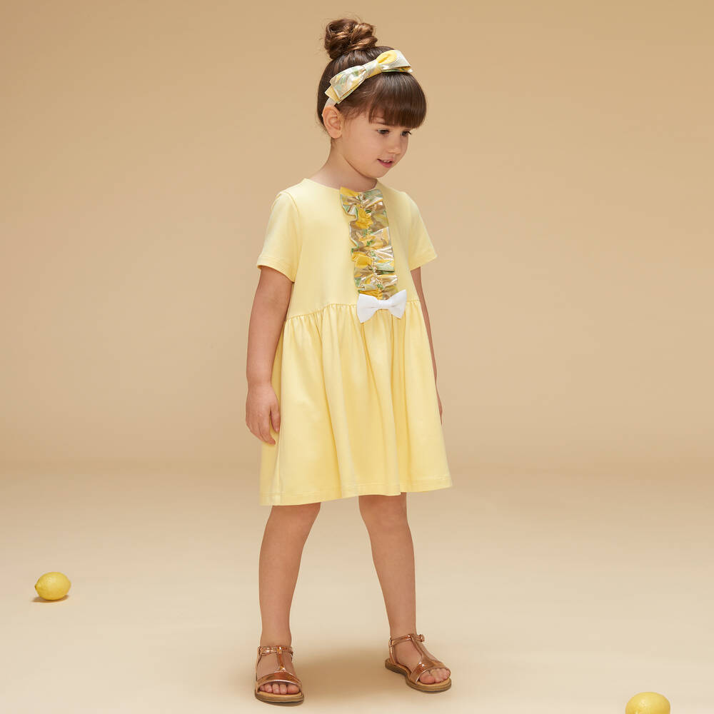 Hucklebones London-Girls Yellow Cotton & Modal Dress | Childrensalon Outlet