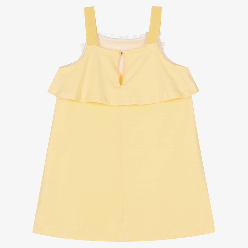 Hucklebones London-Girls Yellow Flower Embroidered Dress | Childrensalon Outlet
