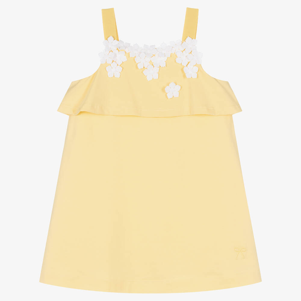Hucklebones London - Girls Yellow Flower Embroidered Dress | Childrensalon