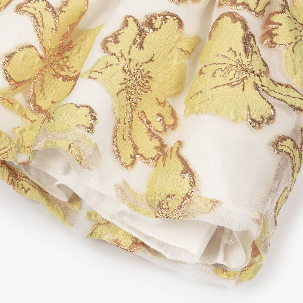 Hucklebones London-Girls Yellow & Gold Jacquard Floral Dress | Childrensalon Outlet