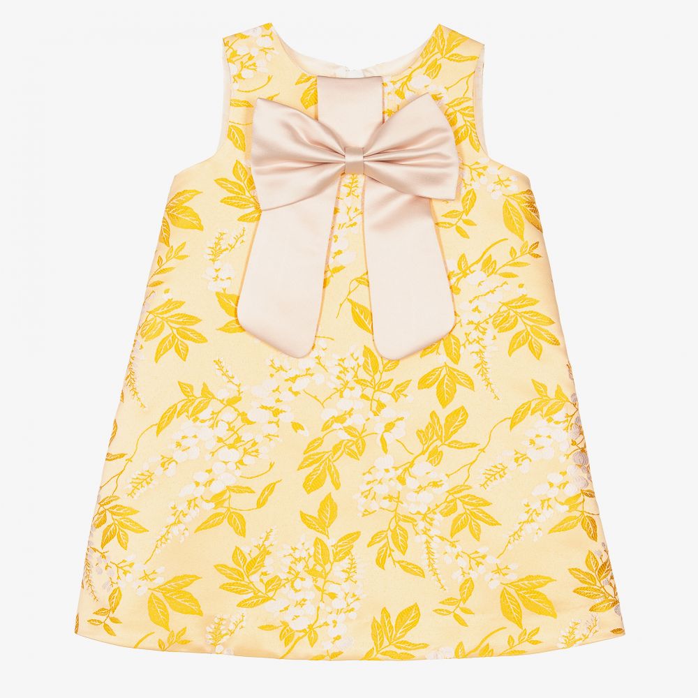 Hucklebones London - Girls Yellow Jacquard Dress | Childrensalon