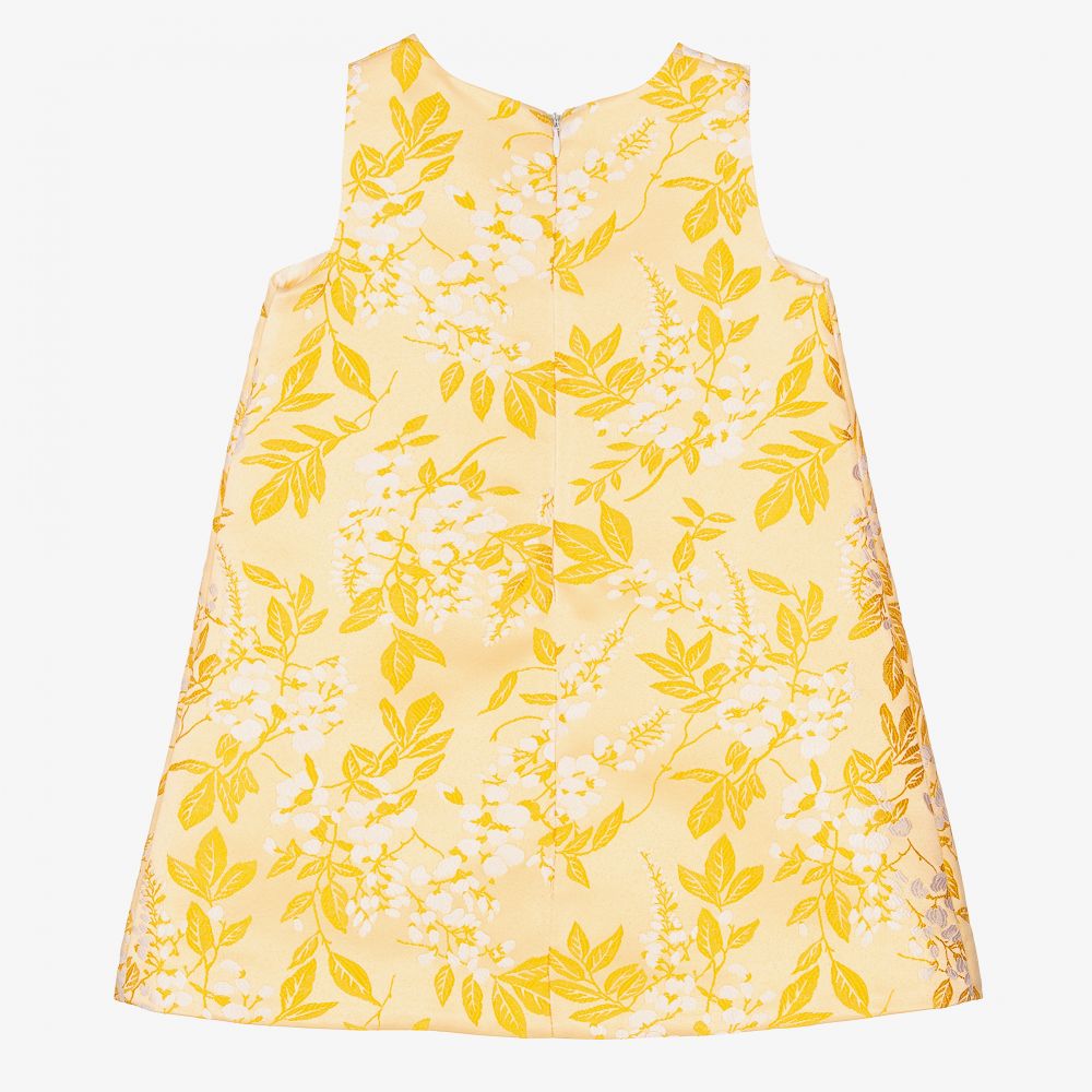 Hucklebones London-Желтое жаккардовое платье для девочек | Childrensalon Outlet