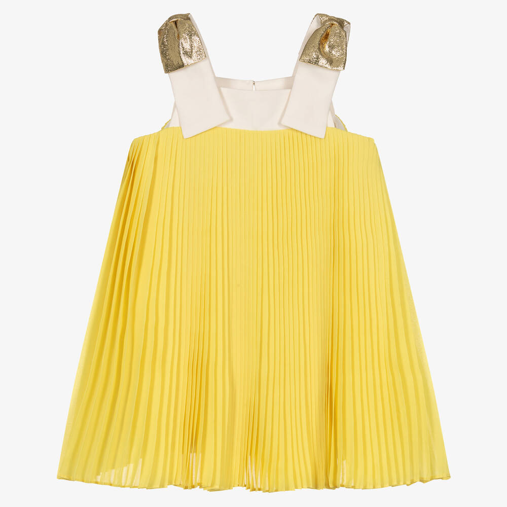 Hucklebones London - Girls Yellow Pleated Chiffon Dress | Childrensalon