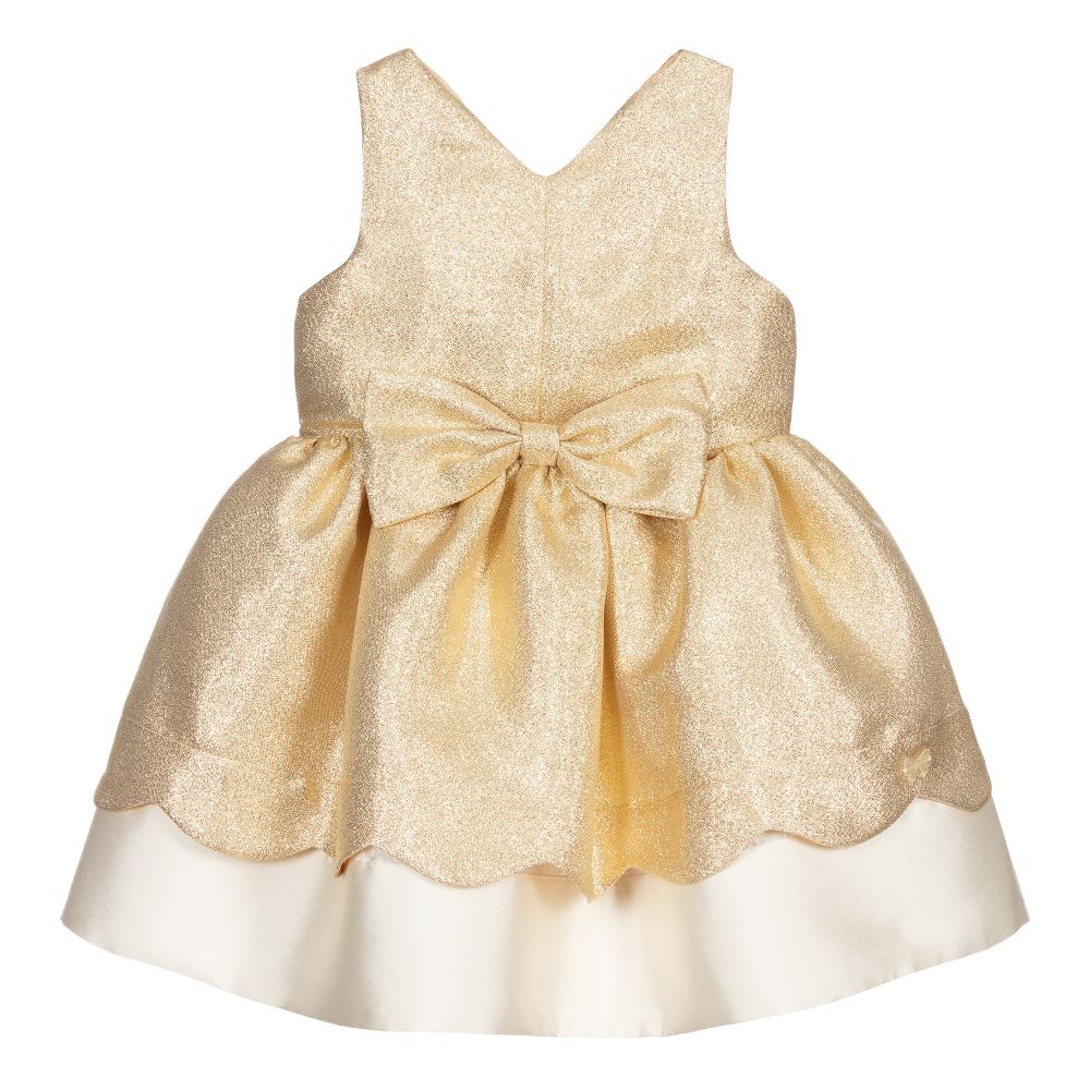 Hucklebones London - Glittery Gold Bow Dress | Childrensalon