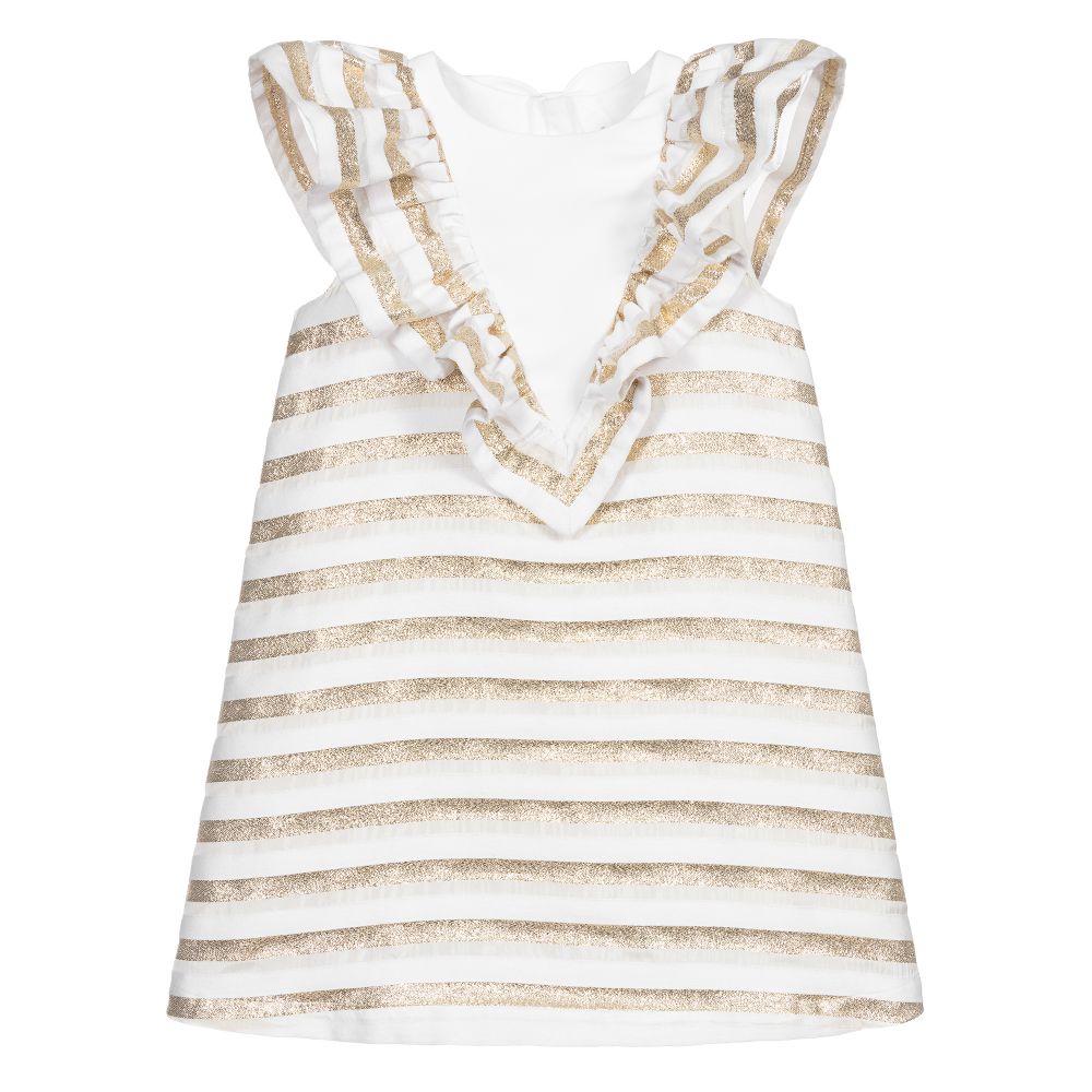 Hucklebones London-Gold & White Shift Dress | Childrensalon Outlet