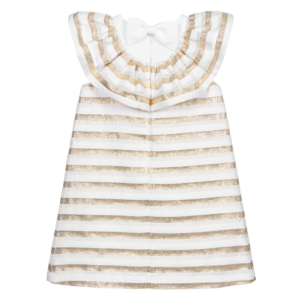 Hucklebones London-Бело-золотистое платье-шифт | Childrensalon Outlet