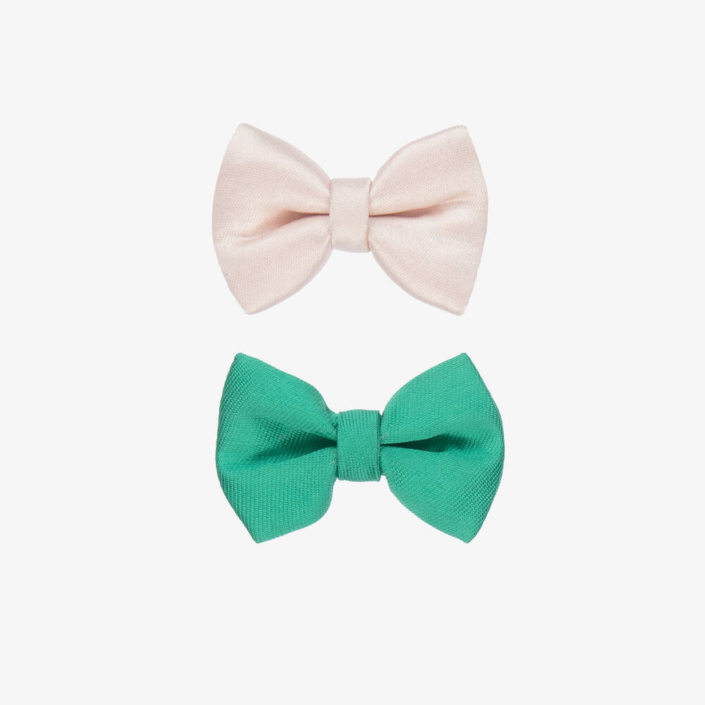 Hucklebones London-مشبك فيونكة للشعرساتان لون زهري وأخضر ( عدد 2 ) | Childrensalon Outlet