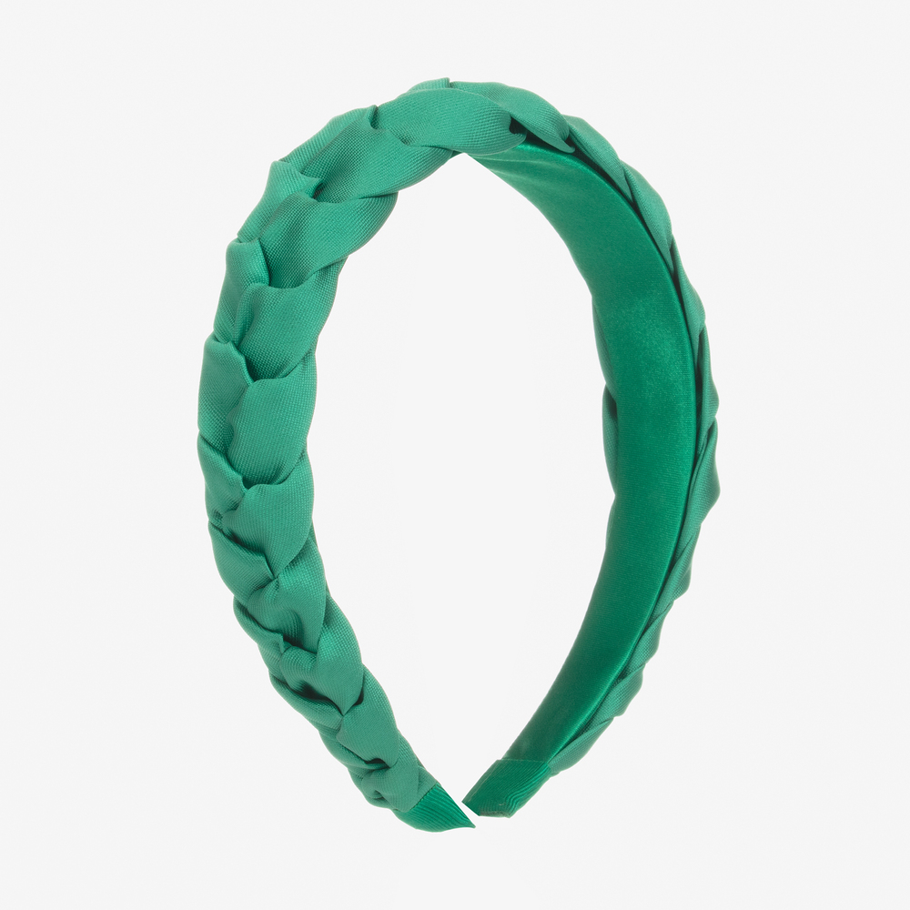 Hucklebones London - Green Plaited Satin Hairband | Childrensalon