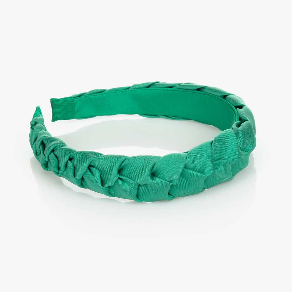 Hucklebones London-Зеленый атласный ободок с плетением | Childrensalon Outlet