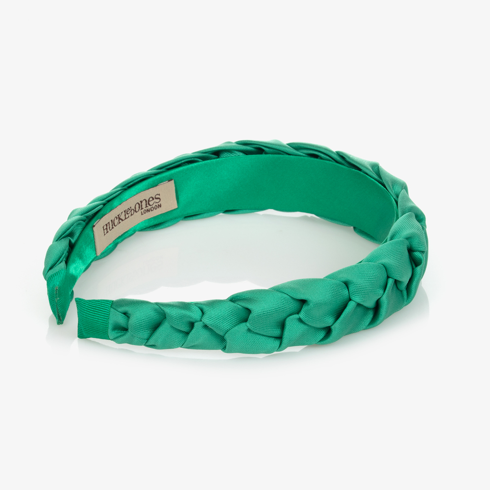 Hucklebones London-Зеленый атласный ободок с плетением | Childrensalon Outlet
