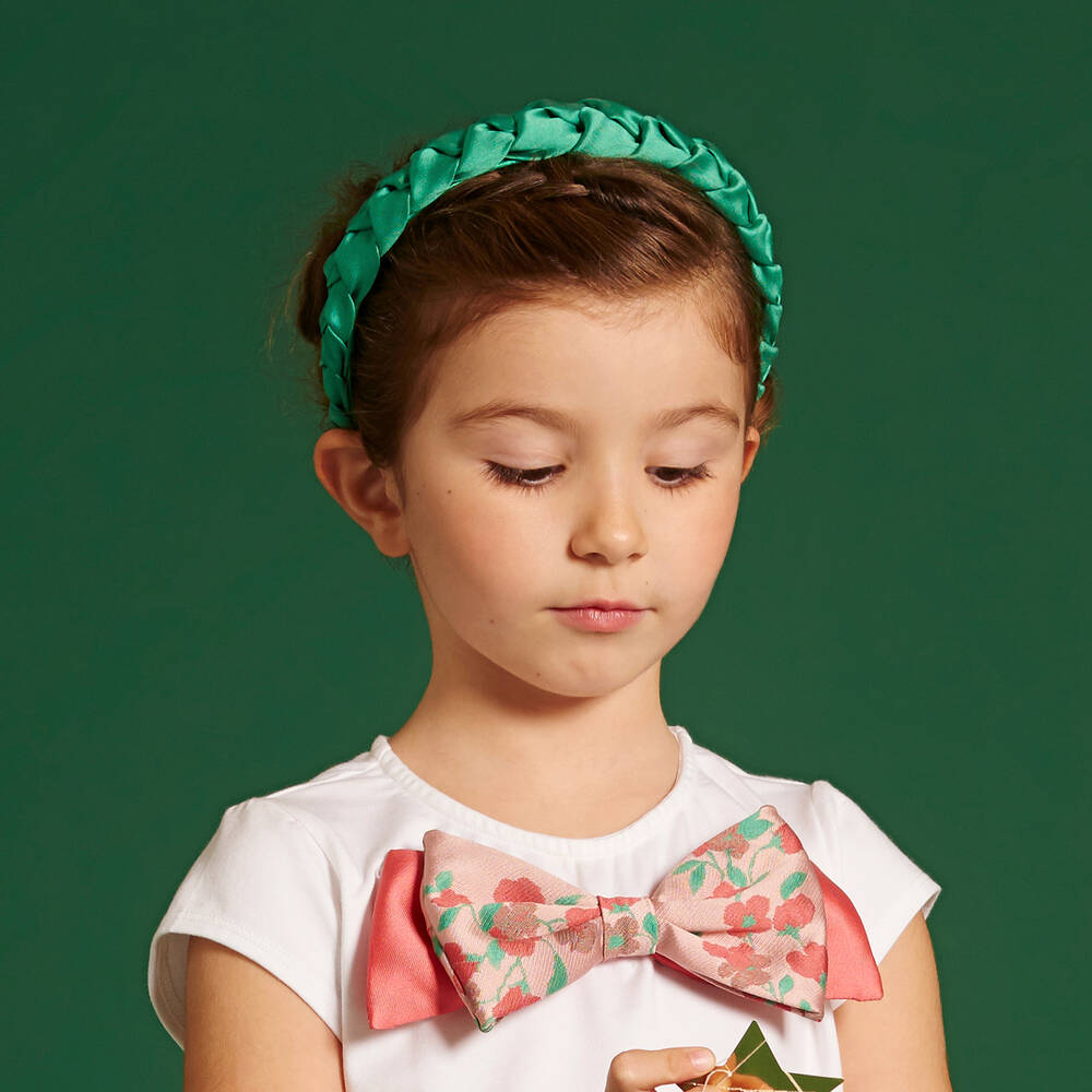 Hucklebones London-Зеленый атласный ободок с плетением | Childrensalon Outlet