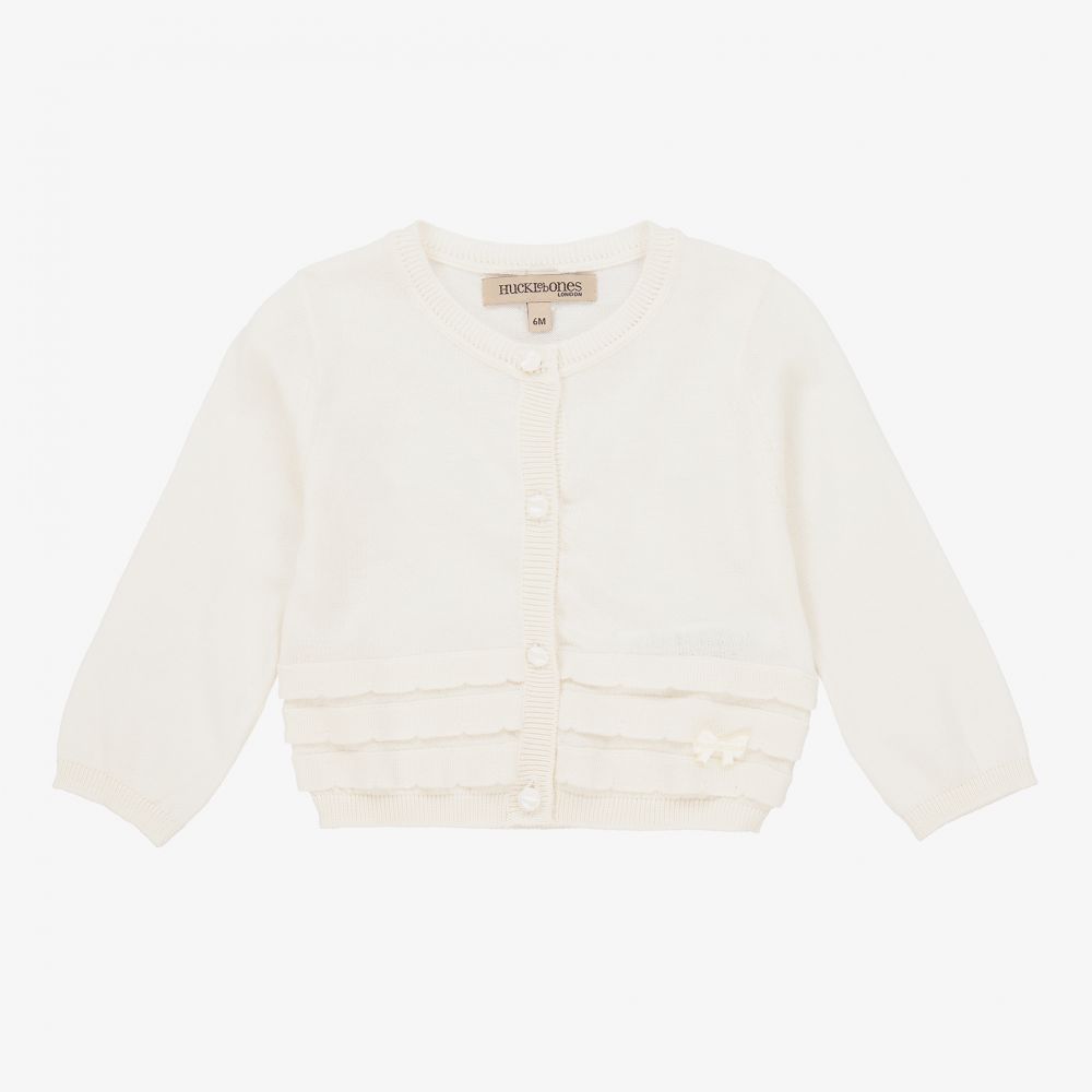 Hucklebones London-Ivory Cotton Knitted Cardigan | Childrensalon Outlet