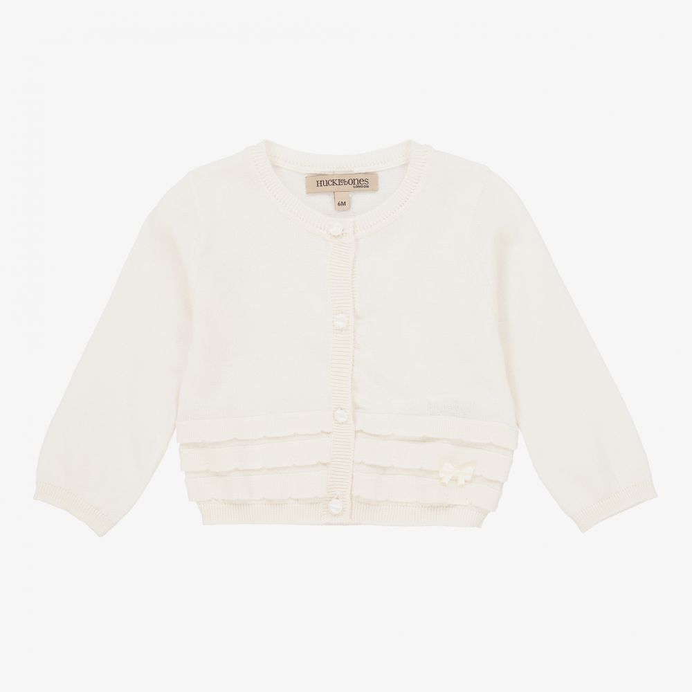 Hucklebones London - Ivory Cotton Knitted Cardigan | Childrensalon