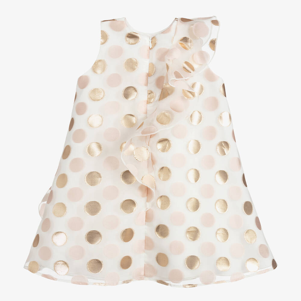Hucklebones London-Ivory & Gold Organza Dress | Childrensalon Outlet